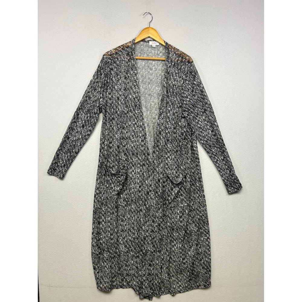 Casual Modest LuLaRoe Womens XL Black White Sarah Long Duster Cardigan Sweater